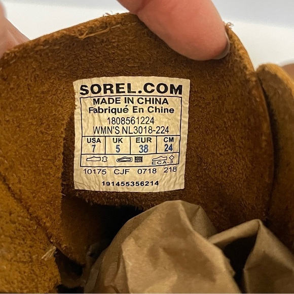 Sorel Joan Of Arctic Wedge Boots Lace Up Leather Camel Neutral Color Size 7 - Picture 12 of 15